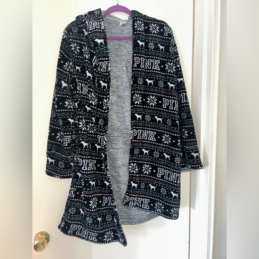 PINK Victoria's Secret Festive Black and White Robe